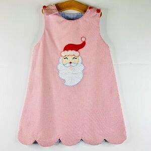 Christmas Santa/Pumpkin red/blue Gingham reversible A-line scallop jumper dress